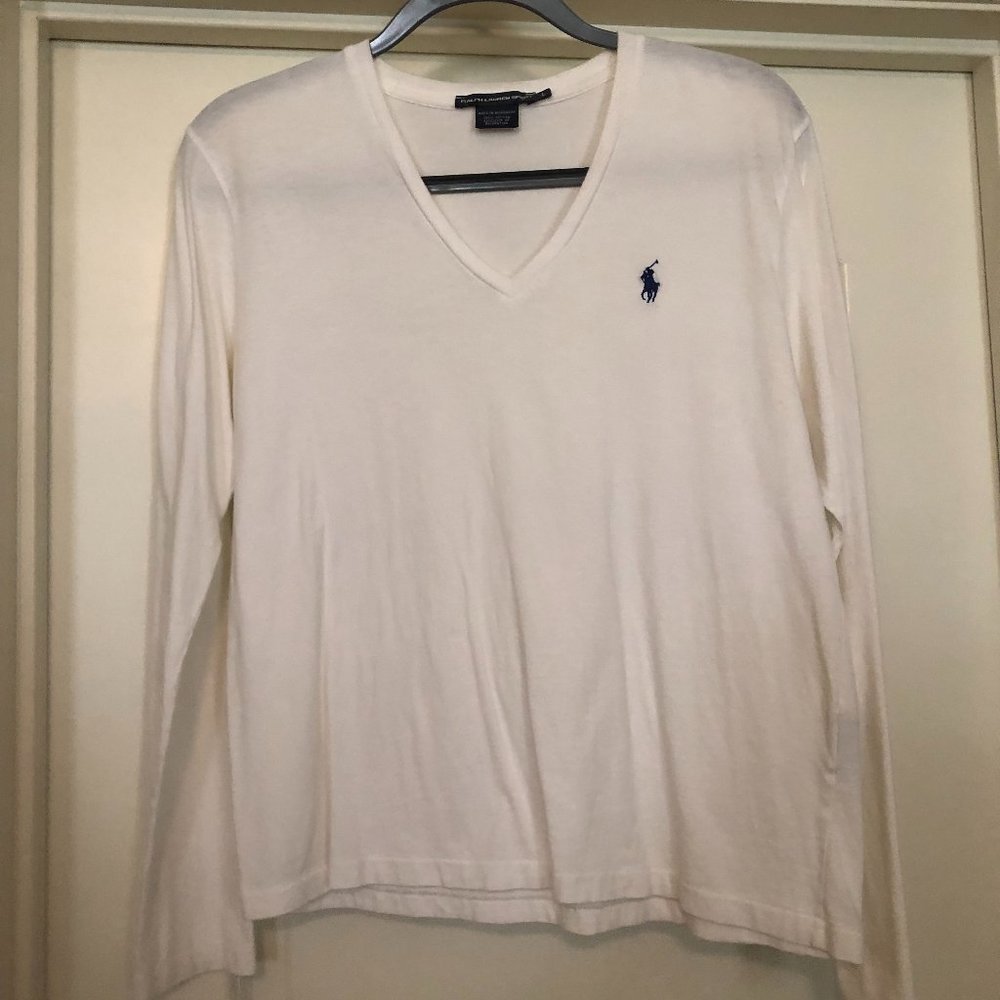 Polo Cream Colored Long-Sleeve T-Shirt with Navy Pony